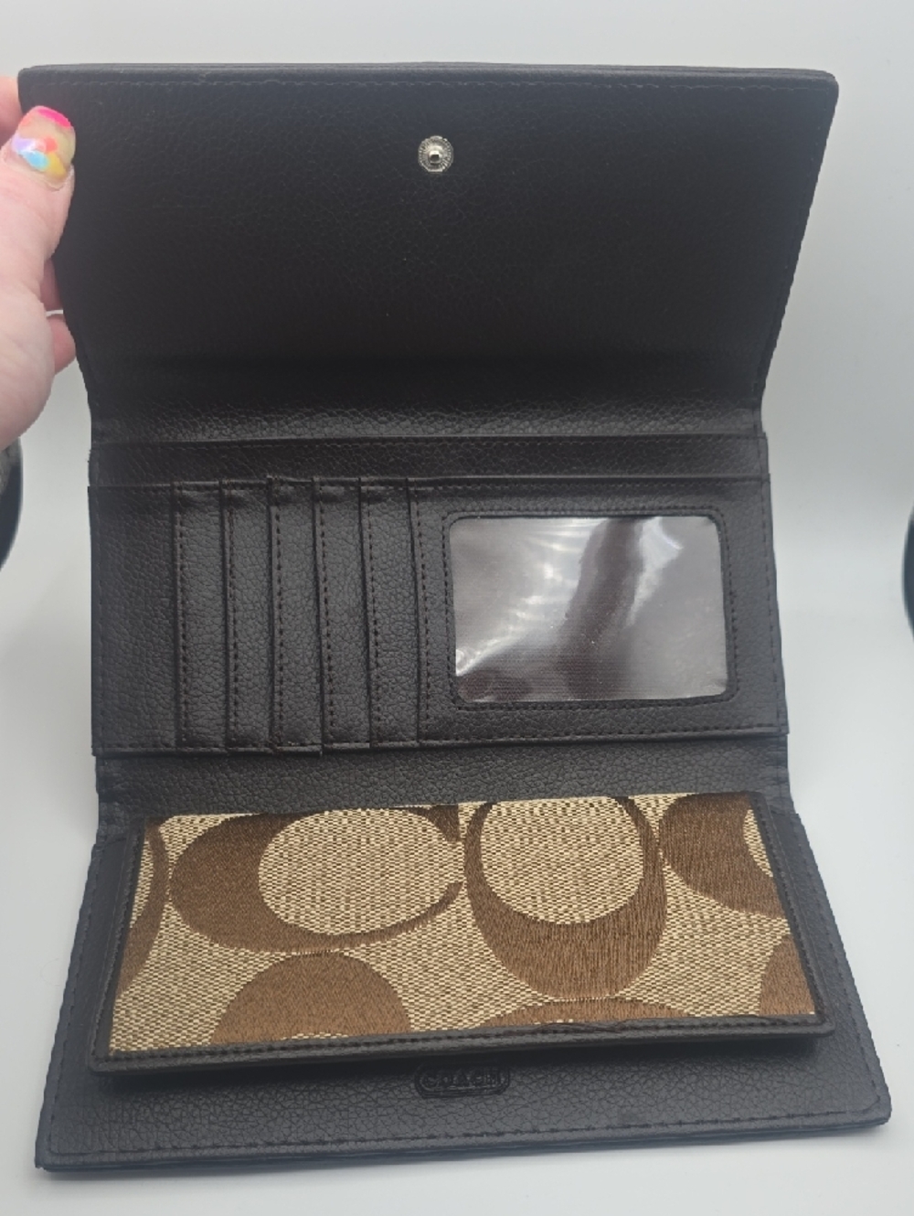 Coach Brown & Tan Signature Continental Wallet W/ Checkbook Holder (2-N-1)(EUC)✨ - Picture 6 of 10